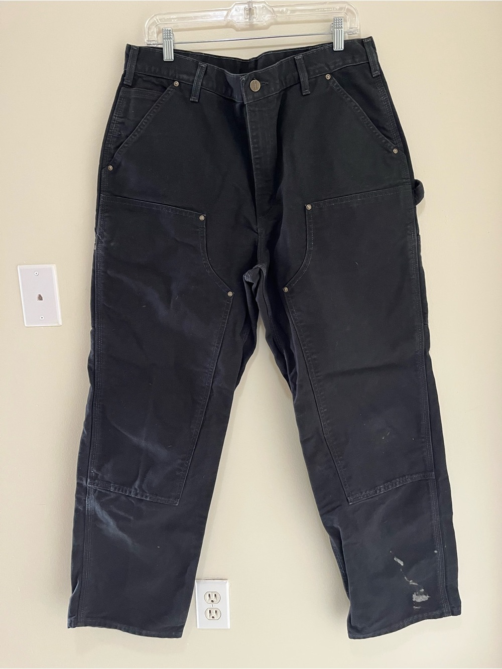 Carhartt B136 BLK Double Knee Pants 36x32 Loose Fit Distressed Black Carpenter